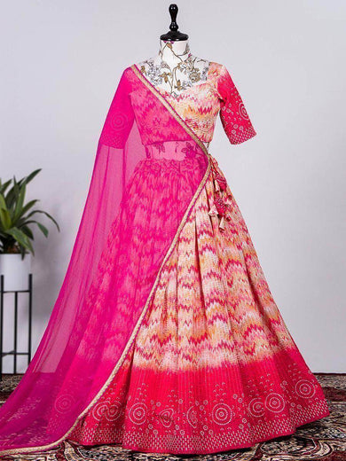 Splendid Multi-colored Crochet Work Chinon Party Lehenga Choli