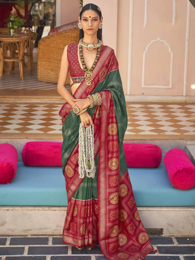 Attractive Red Silk Patola Event Wear Saree With Blouse