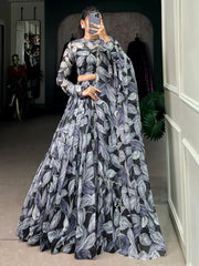 Precious Black Digital Printed Silk Party Wear Lehenga Choli With Dupatta