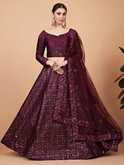 Stunning Wine Sequined Work Silk Bridesmaid Wear Lehenga Choli