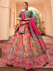 Attractive Hot Pink Zari Weaving Banarasi Silk Lehenga Choli