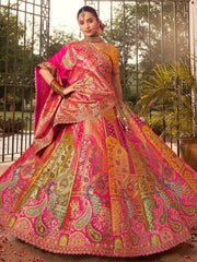 Timeless Multi-Color Banarasi Silk Stone Work Bridal Lehenga Choli