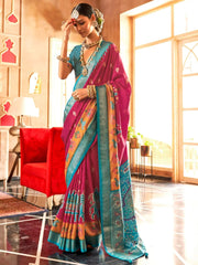 Astonishing Rani Pink Patola Printed Silk Wedding Wear Saree With Blouse