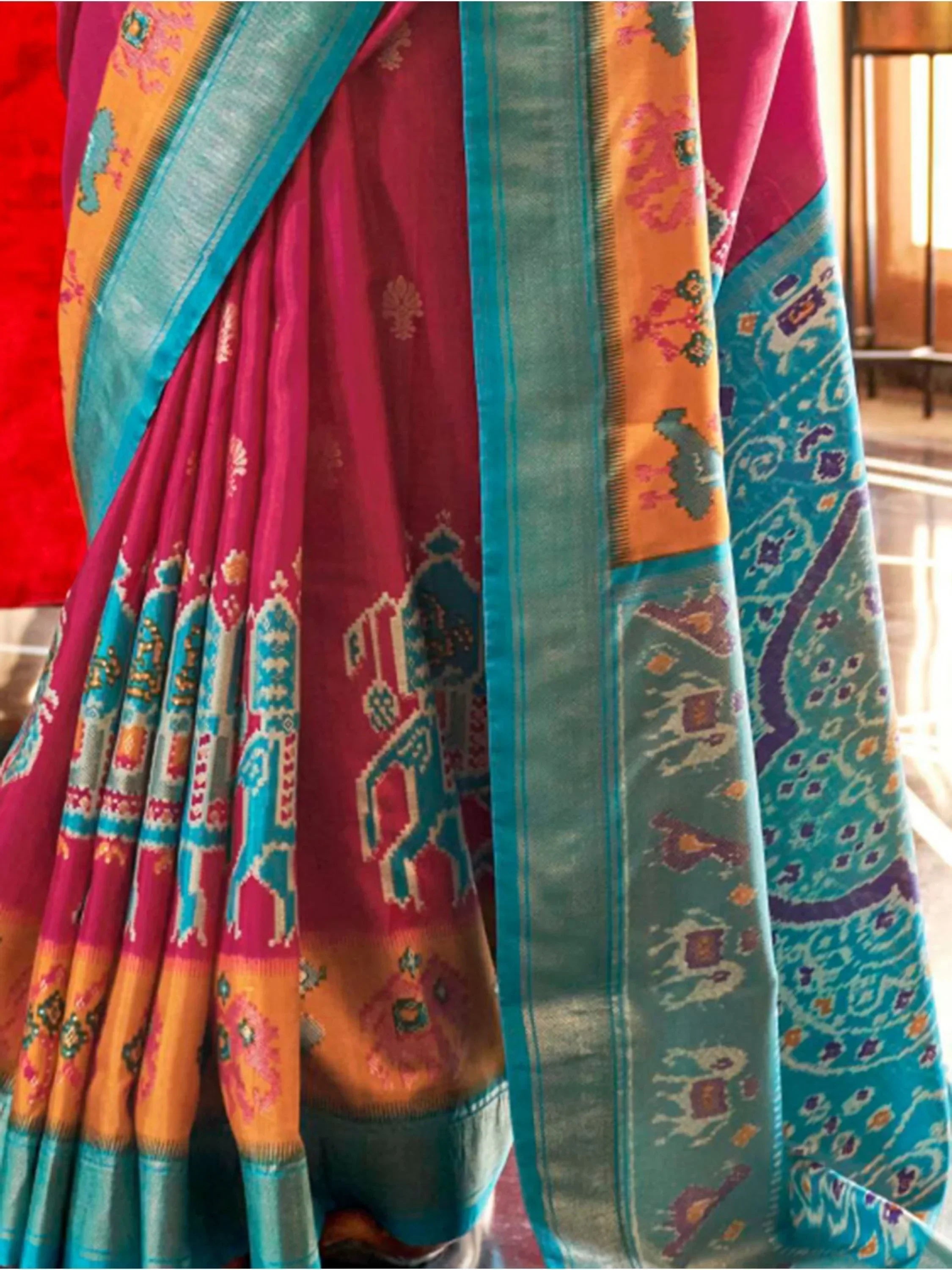 Astonishing Rani Pink Patola Printed Silk Wedding Wear Saree With Blouse