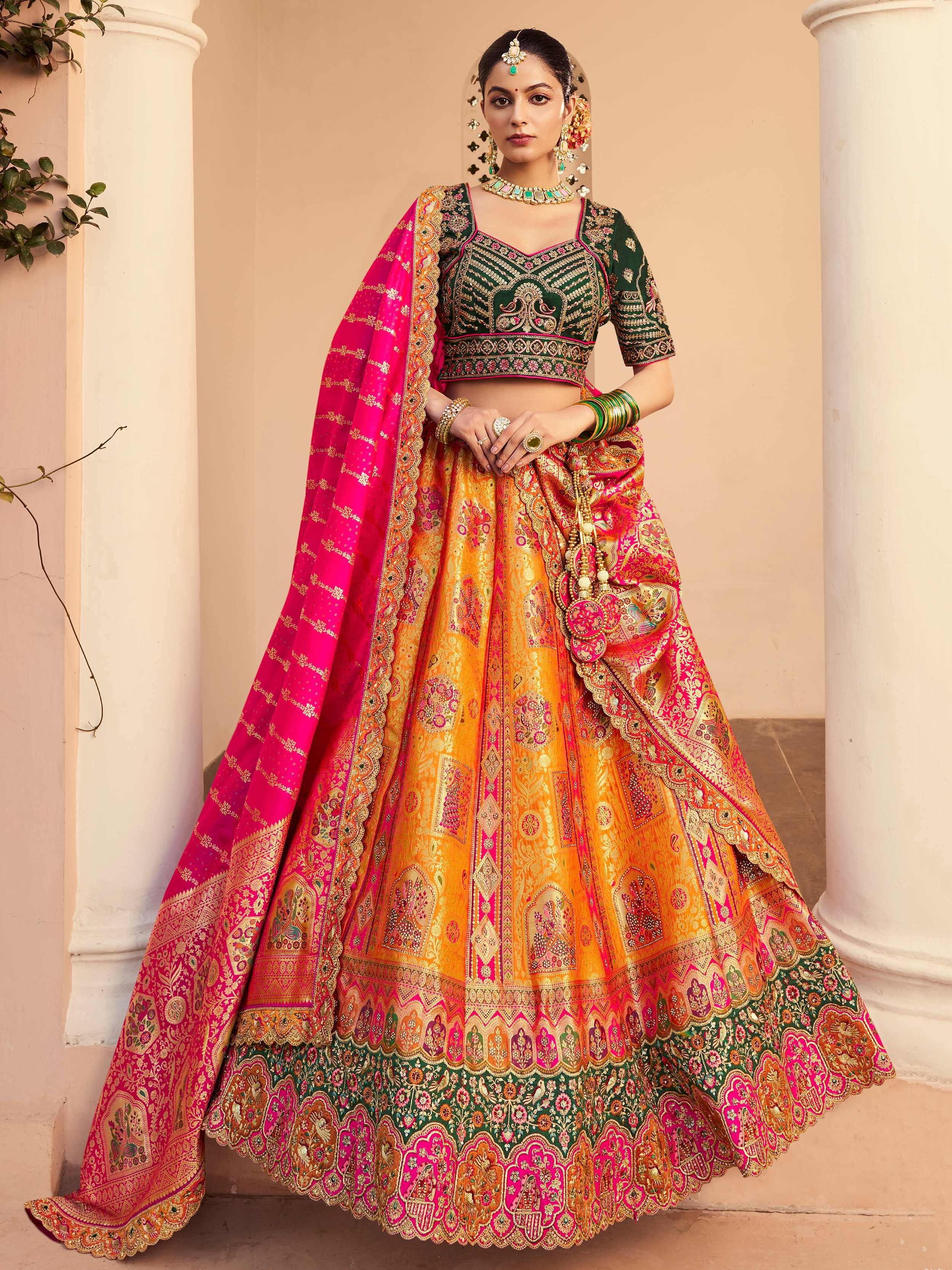 Gorgeous Orange Banarasi Silk Wedding Wear Lehenga Choli With Dupatta