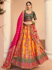 Gorgeous Orange Banarasi Silk Wedding Wear Lehenga Choli With Dupatta