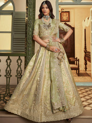 Magnificent Green Embroidered Silk Engagement Wear Lehenga Choli