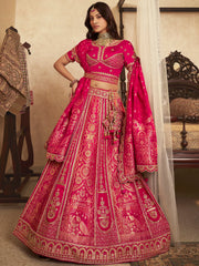 Mesmerizing Pink Beads Work Silk Function Wear Lehenga Choli