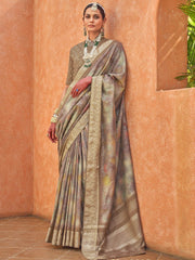 Stunning Green Foil Printed Silk Wedding Wear Saree With Blouse