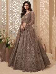 Wonderful Brown Thread Embroidery Net Reception wear Lehenga Choli