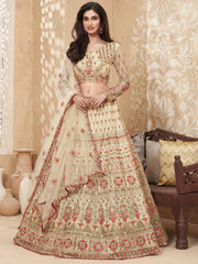 Amazing Pale Yellow Thread Embroidery Net Reception wear Lehenga Choli
