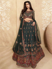 Adorable Green Thread Embroidery Net Reception wear Lehenga Choli