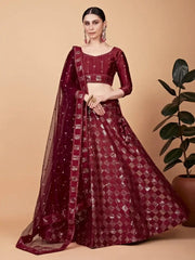 Wondrous Cherry Red Sequined Work Silk Cocktail Wear Lehenga Choli