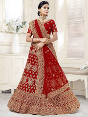 Pretty Red Thread Net Bridal Wear Lehenga Choli