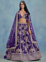 Adorable Purple Embroidered Silk Function Wear Lehenga Choli