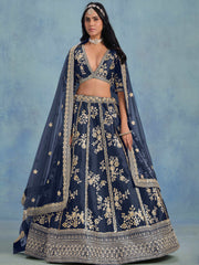 Wonderful Blue Embroidered Silk Engagement Wear Lehenga Choli