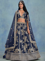 Wonderful Blue Embroidered Silk Engagement Wear Lehenga Choli