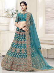 Remarkable Green Thread Net Festival Wear Lehenga Choli
