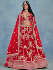 Incredible Red Embroidered Silk Wedding Wear Lehenga Choli
