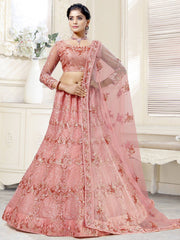 Gorgeous Peach Thread Net Work Festive Lehenga Choli