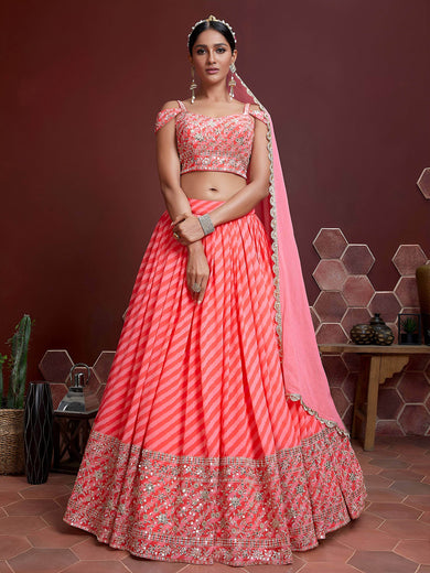 Adorable Pink Sequins Embroidered Organza Bridesmaid Lehenga Choli