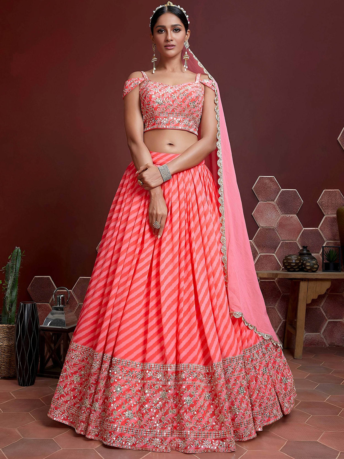 Wonderful Pink Embroidered Organza Wedding Wear Plus Size Lehenga Choli