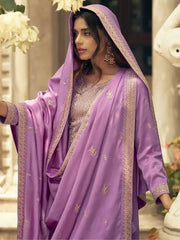 Captivating Purple Sequin Work Silk Wedding Wear Palazzo Suit