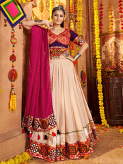 Amazing Beige Viscose Rayon Embroidered Navratri Wear Lehenga Choli