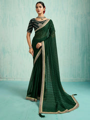 Alluring Green Chiffon Wedding Wear Saree With Embroidered Blouse