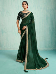 Alluring Green Chiffon Wedding Wear Saree With Embroidered Blouse