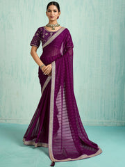 Amazing Purple Chiffon Function Wear Saree With Embroidered Blouse