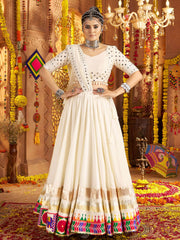 Sweet White Viscose Rayon Mirror Work Festival Wear Lehenga Choli