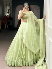 Glamorous Green Beads Work Crush Wedding Wear Lehenga Choli