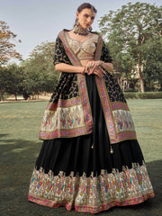 Incredible Black Embroidered Silk Festive Wear Lehenga Choli