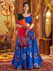 Rich Blue Thread Embroidered Festival Wear Lehenga Choli With Dupatta