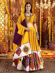 Elegant Mustard Yellow Cotton Patch Work Navratri Wear Lehenga Choli