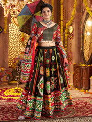 Tantalizing Black Cotton Foil Work Navratri Special Lehenga Choli