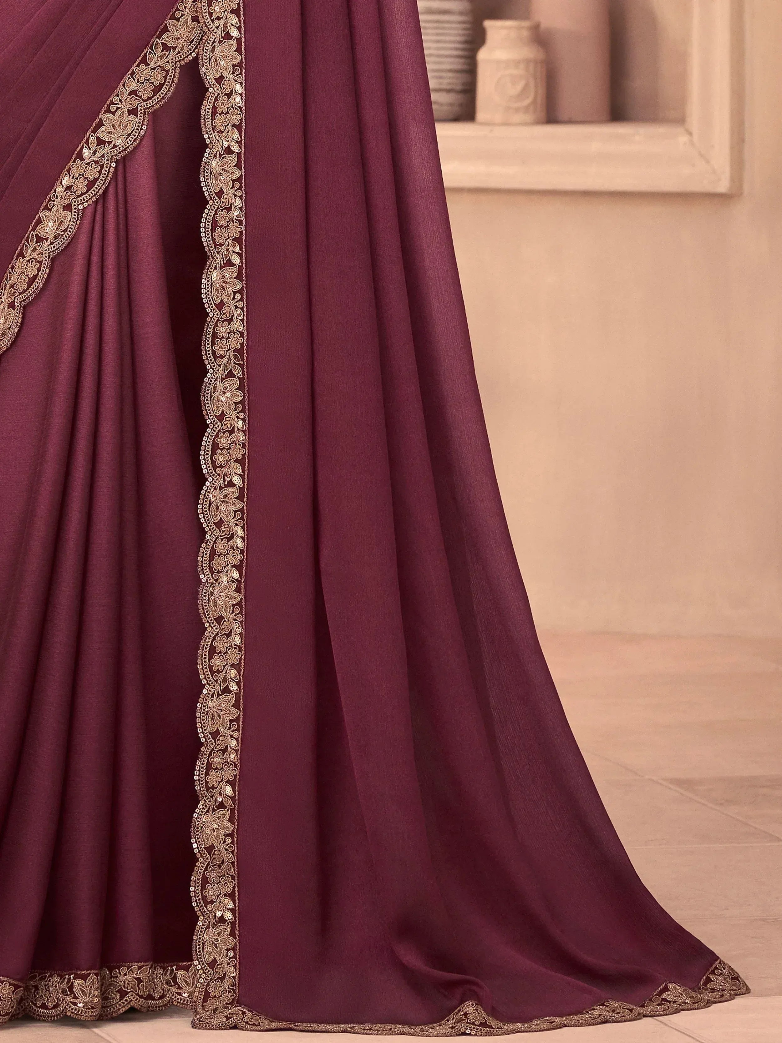 Charming Purple Embroidered Silk Wedding Wear Saree With Blouse