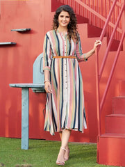 Stunning Multi-Color Digital Printed Rayon A-Line Midi Dress