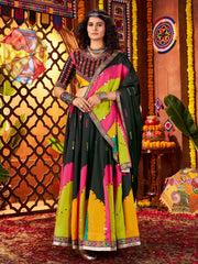 Delicate Black Gajji Silk Mirror Work Navratri Wear Lehenga Choli