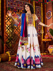 Glamorous White Gajji Silk Printed Lehenga Choli With Dupatta