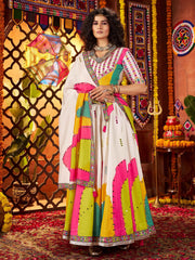 Gleaming White Thread Embroidery Gajji Silk Lehenga Choli