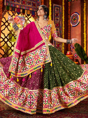 Stunning Multi-Color Cotton Leheriya Print Lehenga Choli With Dupatta
