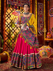 Glorious Red Cotton Embroidered Navratri Wear Lehenga Choli