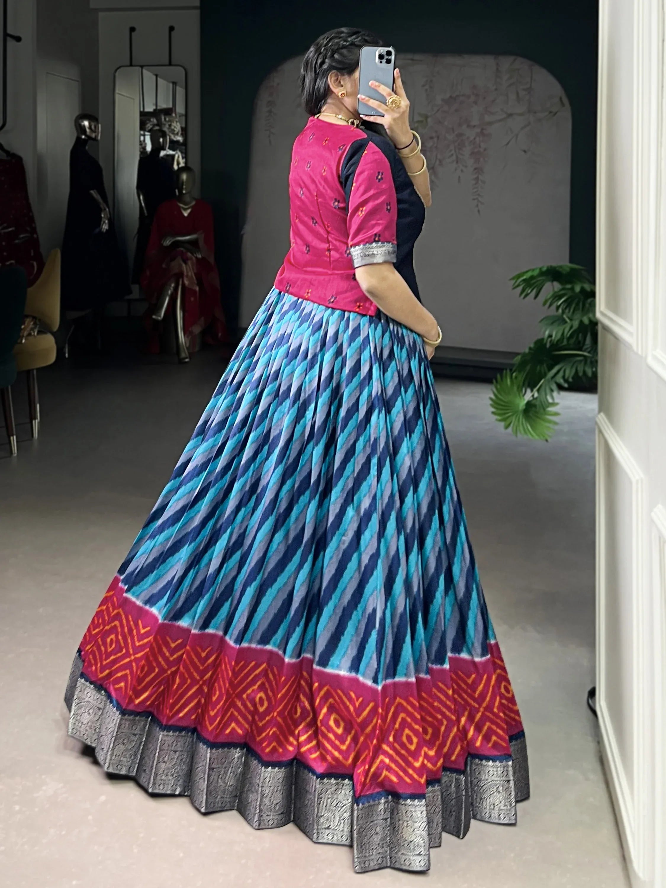 Awesome Sky Blue Leheriya Printed Silk Traditional Lehenga Choli