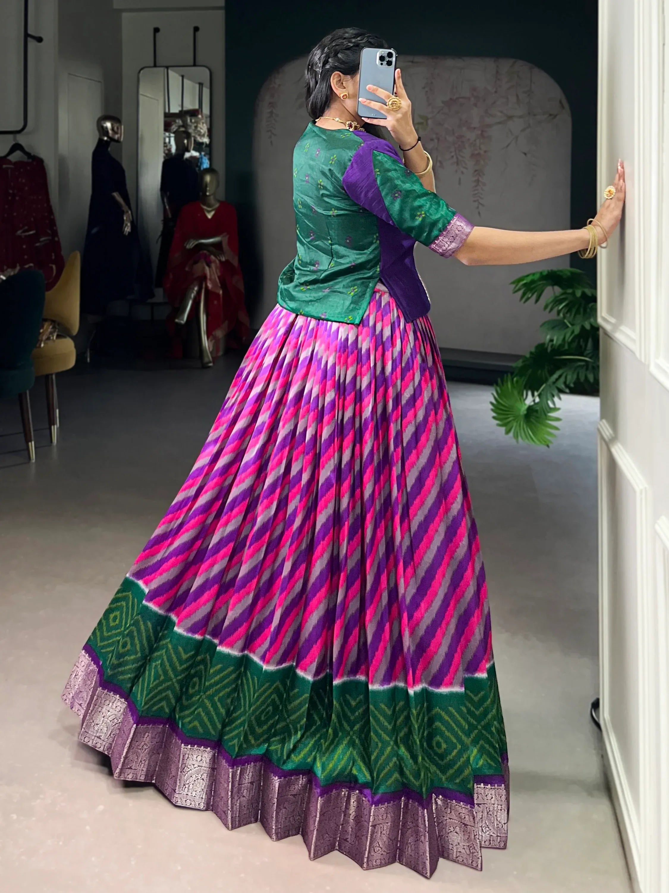 Majestic Purple Leheriya Printed Silk Marriage Wear Lehenga Choli