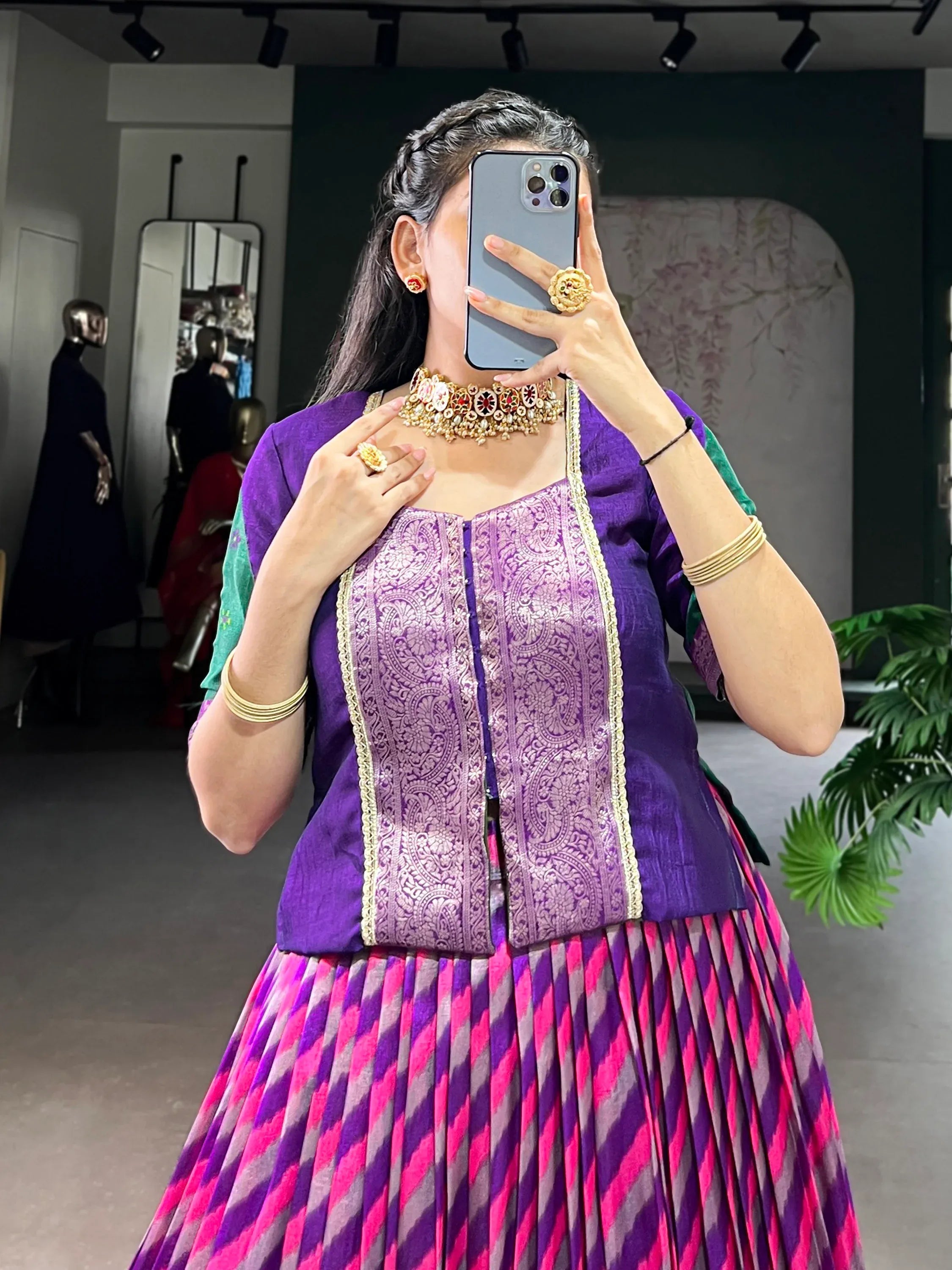 Majestic Purple Leheriya Printed Silk Marriage Wear Lehenga Choli