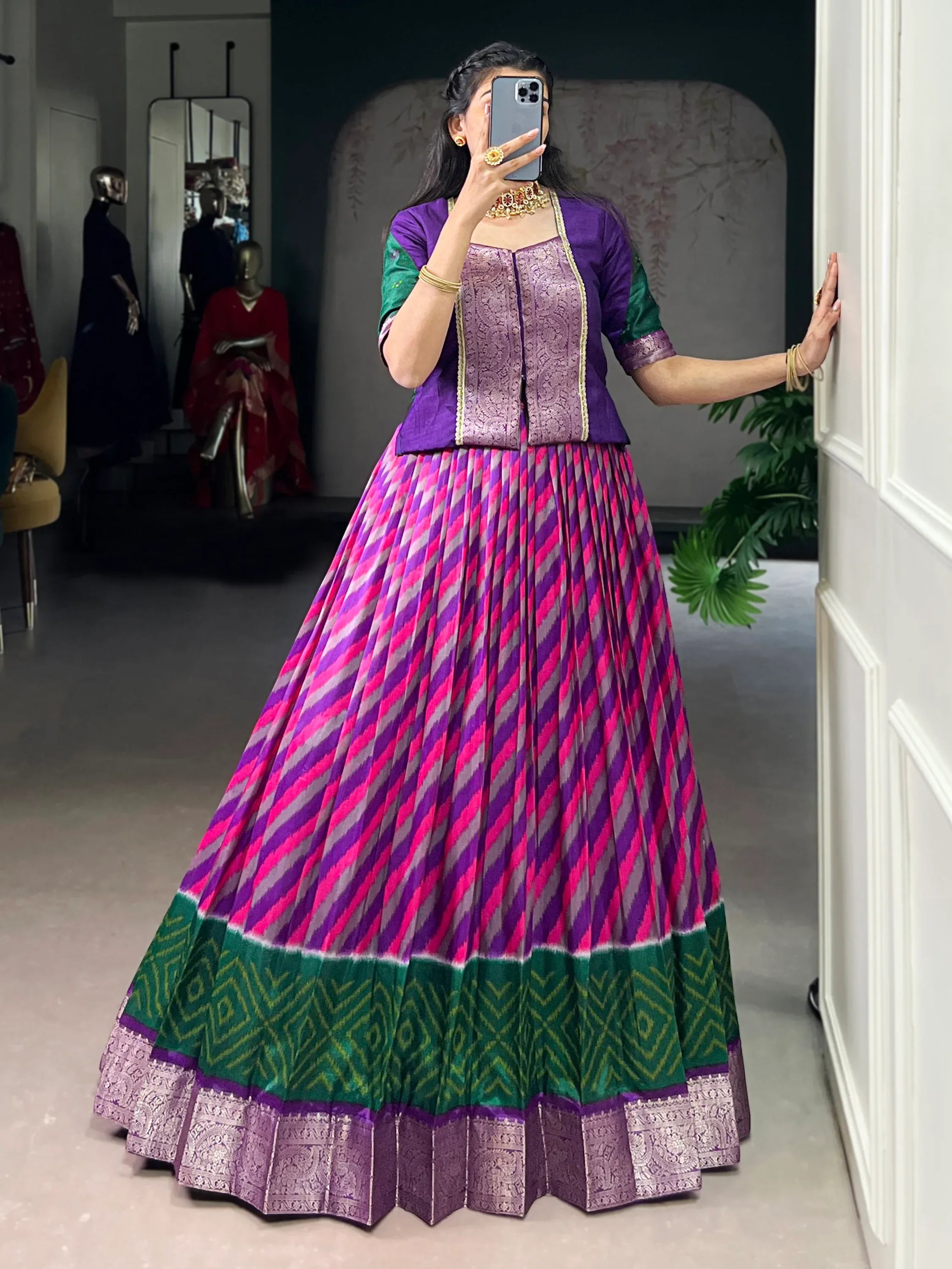 Majestic Purple Leheriya Printed Silk Marriage Wear Lehenga Choli