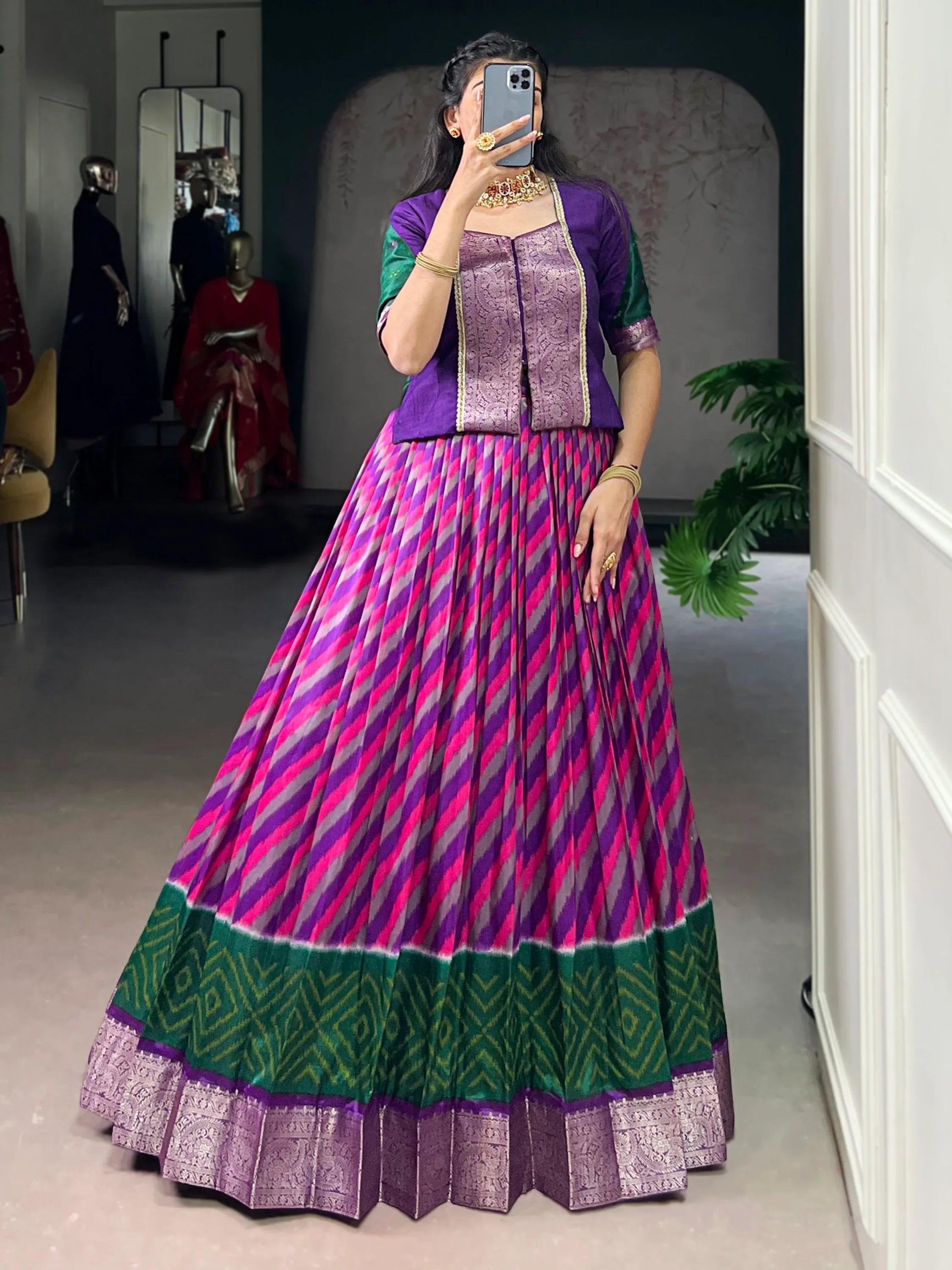 Majestic Purple Leheriya Printed Silk Marriage Wear Lehenga Choli