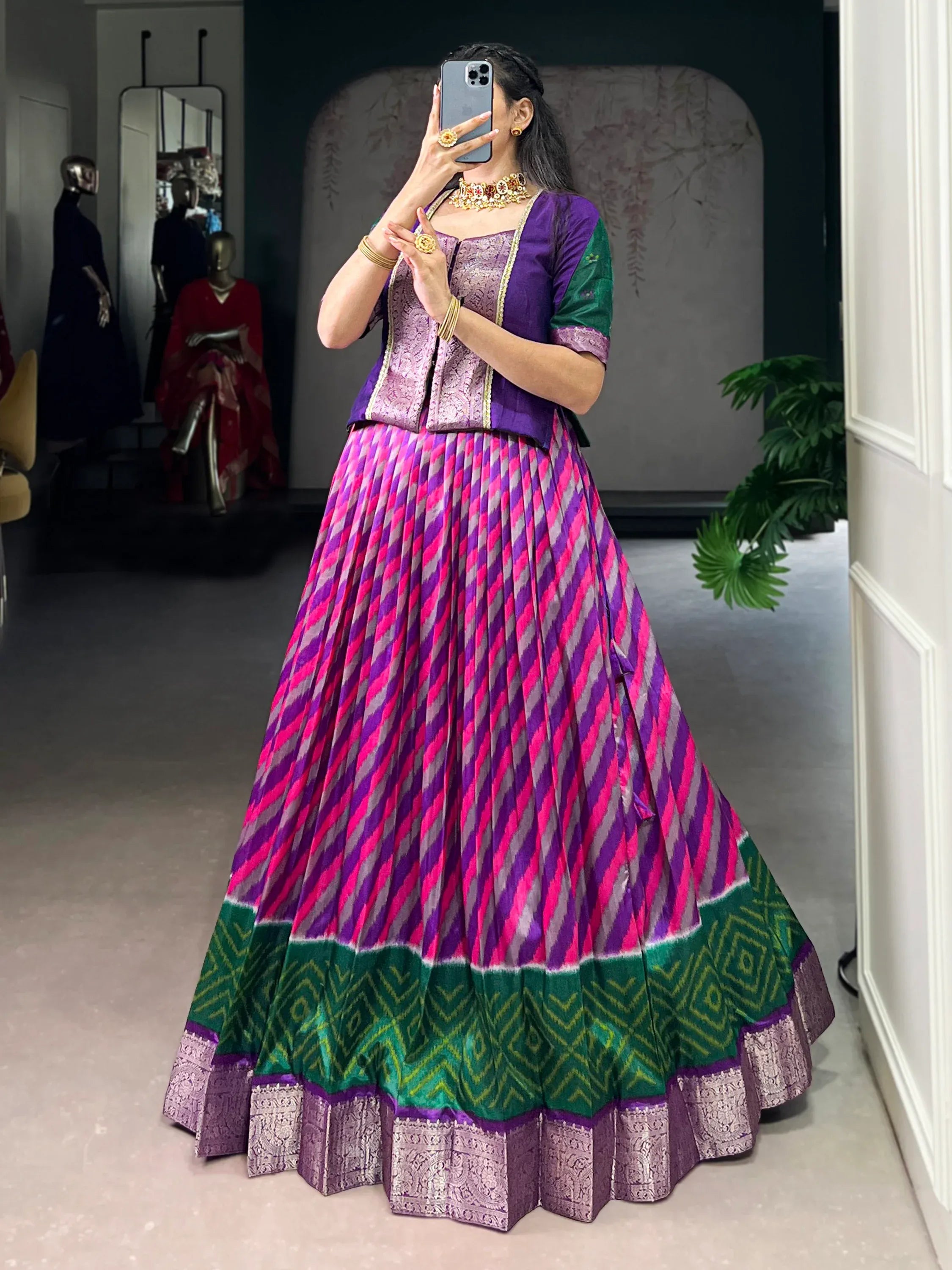 Majestic Purple Leheriya Printed Silk Marriage Wear Lehenga Choli